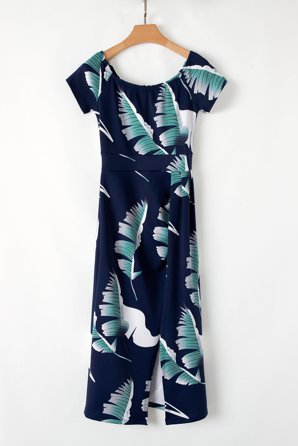 Black Pattern Print Off Shoulder Slit Bodycon Midi Dress BB Fashion Outlet