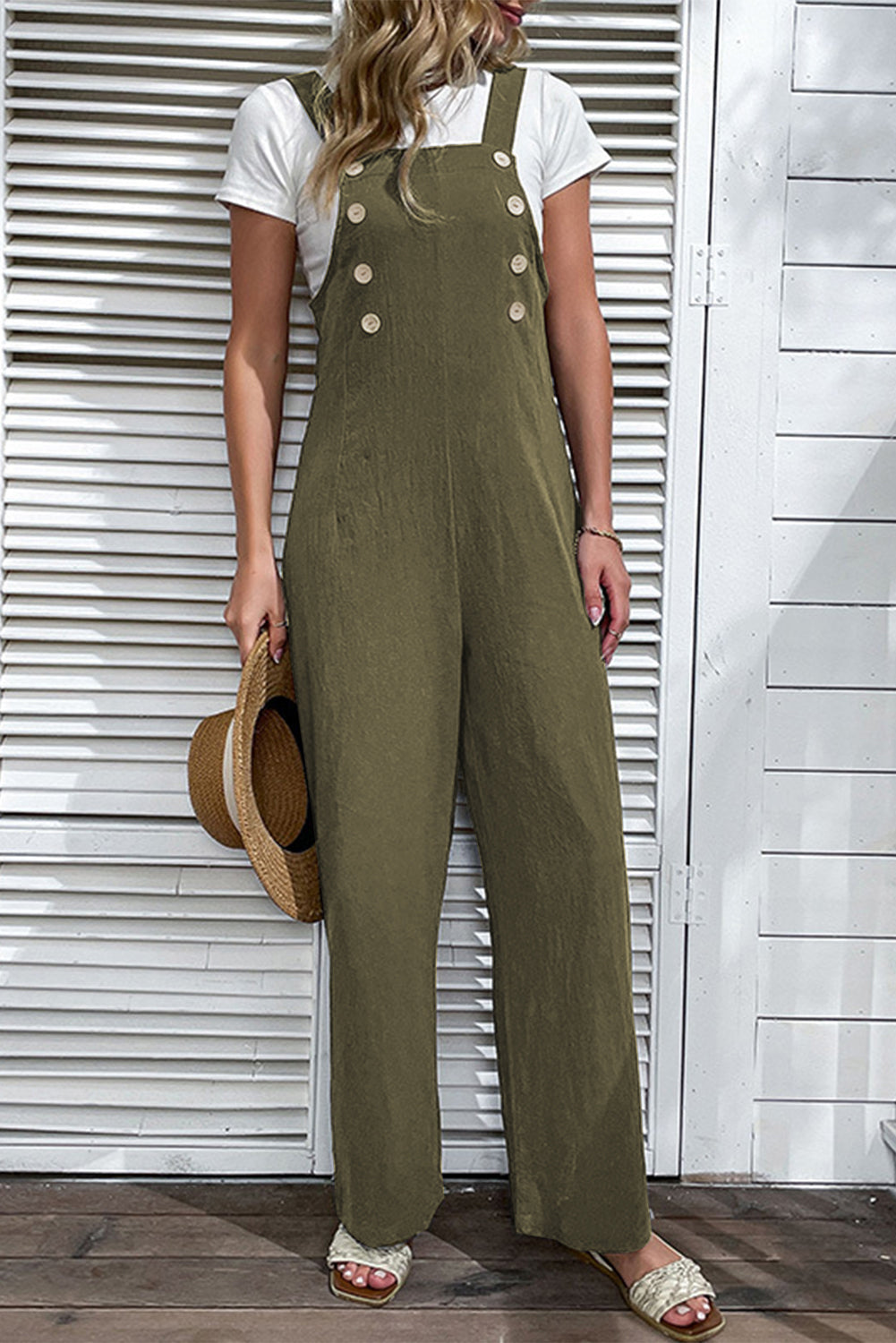 Jungle Green Solid Colour Buttoned Straight Leg Overall eAura