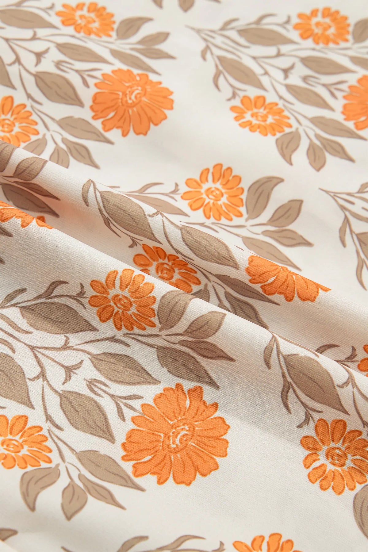 Floral Print Contrast Detail V Neck Long Sleeve Blouse – Orange