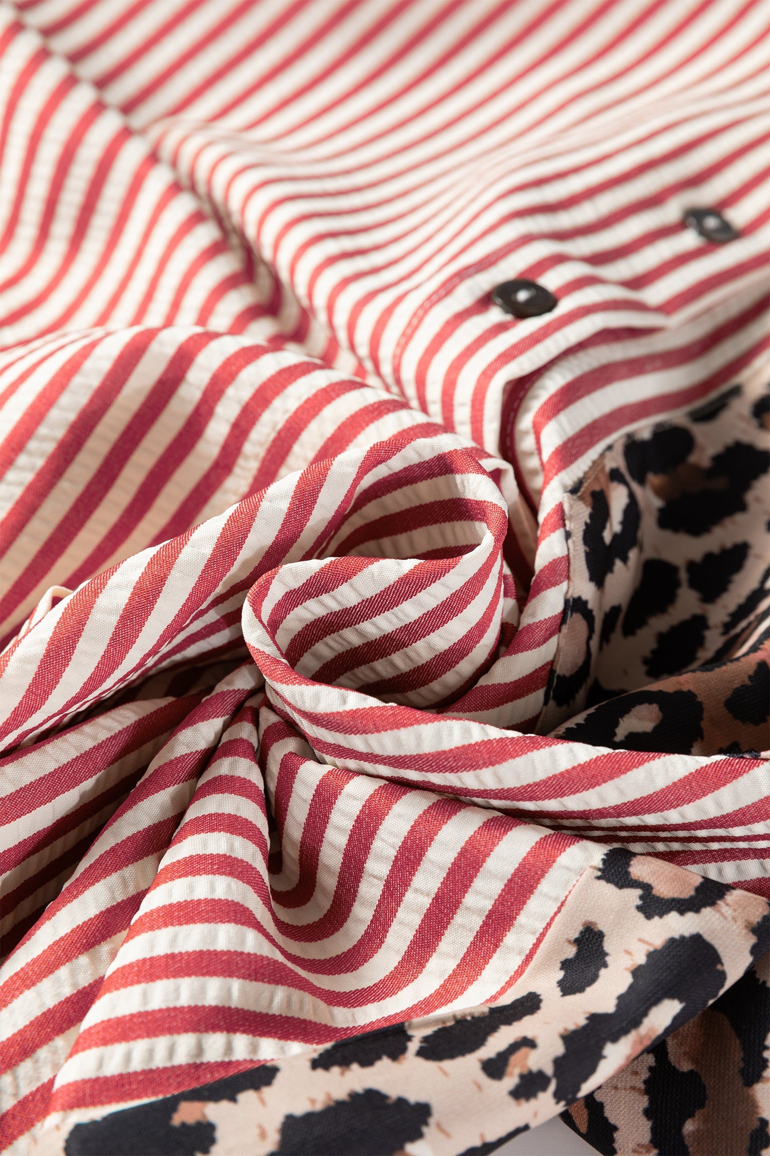 Striped Leopard Print Patchwork Button Up Shirt - eAura