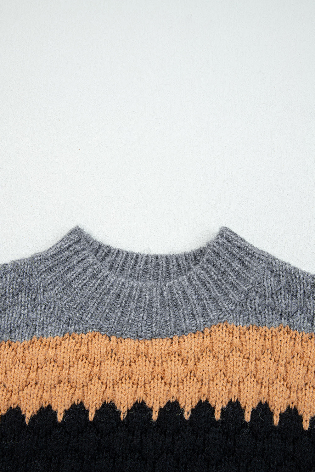 Khaki Color Block High Neck Baggy Sweater - eAura