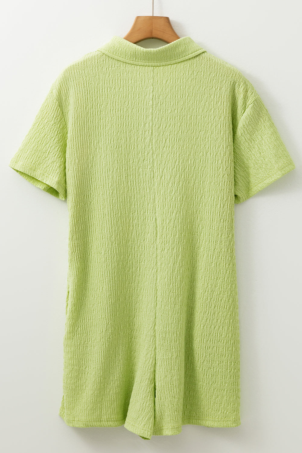 Meadow Mist Green Textured Short Sleeve Patched Pocket Buttoned Shirt Romper eAura