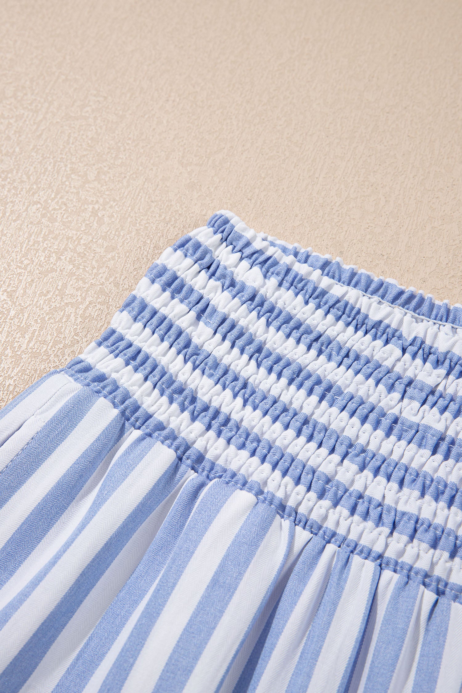 Shirred High Waist Loose Summer Pants – Sky Blue Stripe