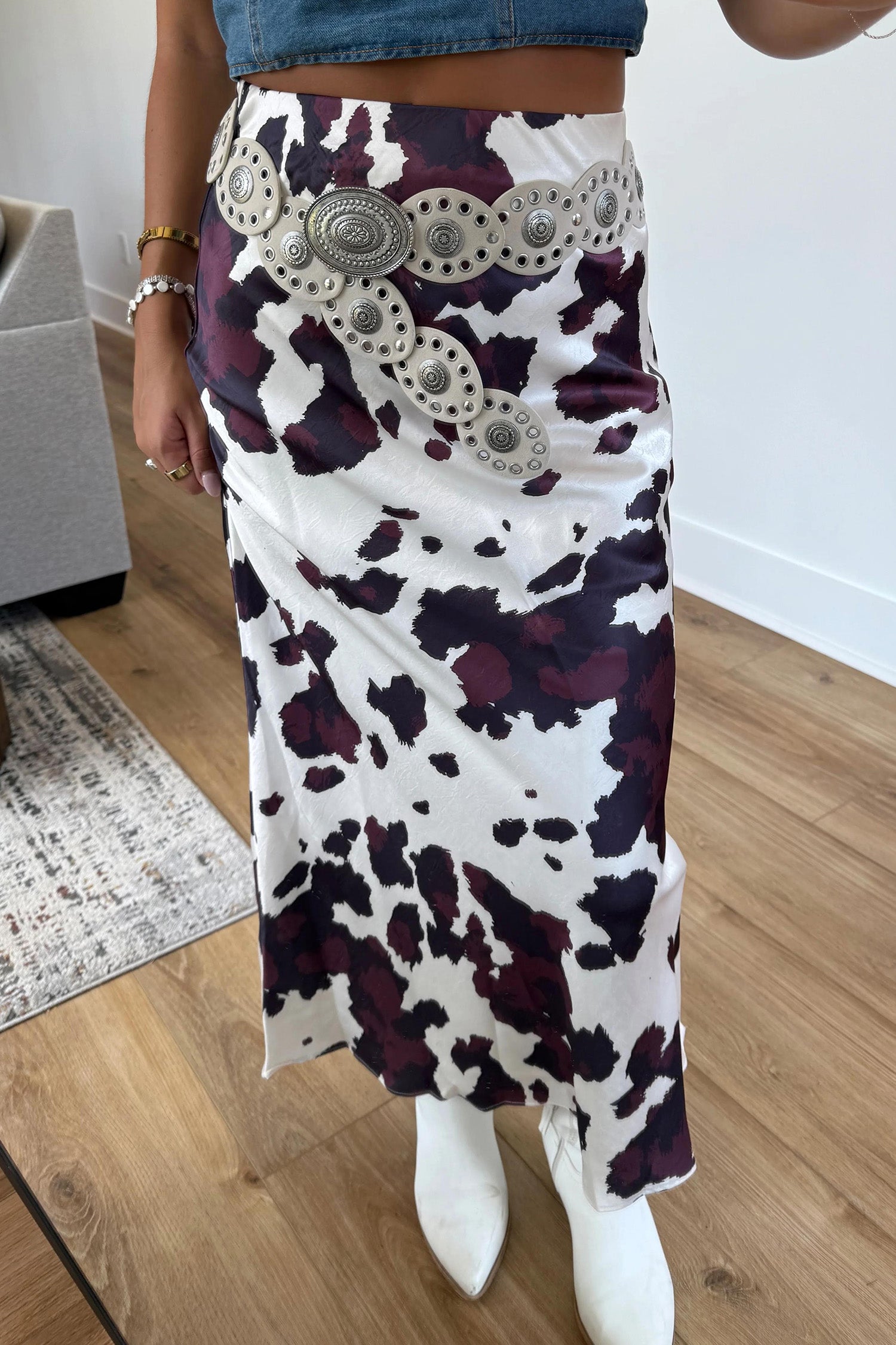 Abstract Print Western Long Metal Zip-Up Waist Daily Wear Skirt – Brown