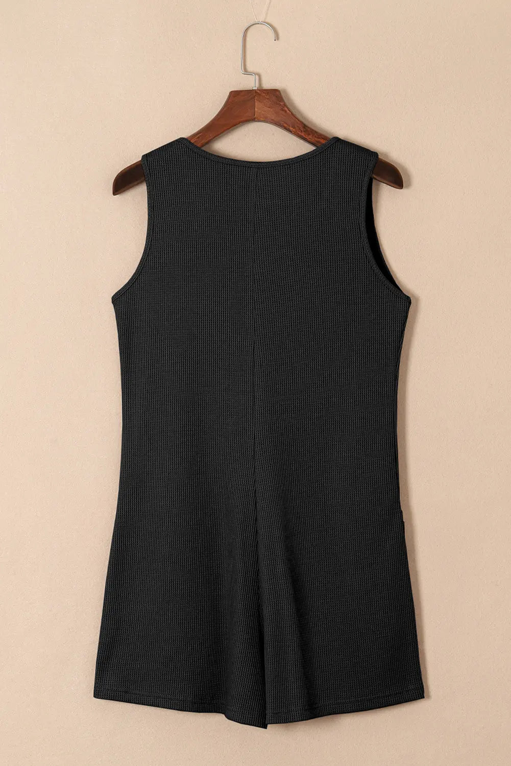 Light Pink Waffle Sleeveless U Neck Buttons Romper With Pockets