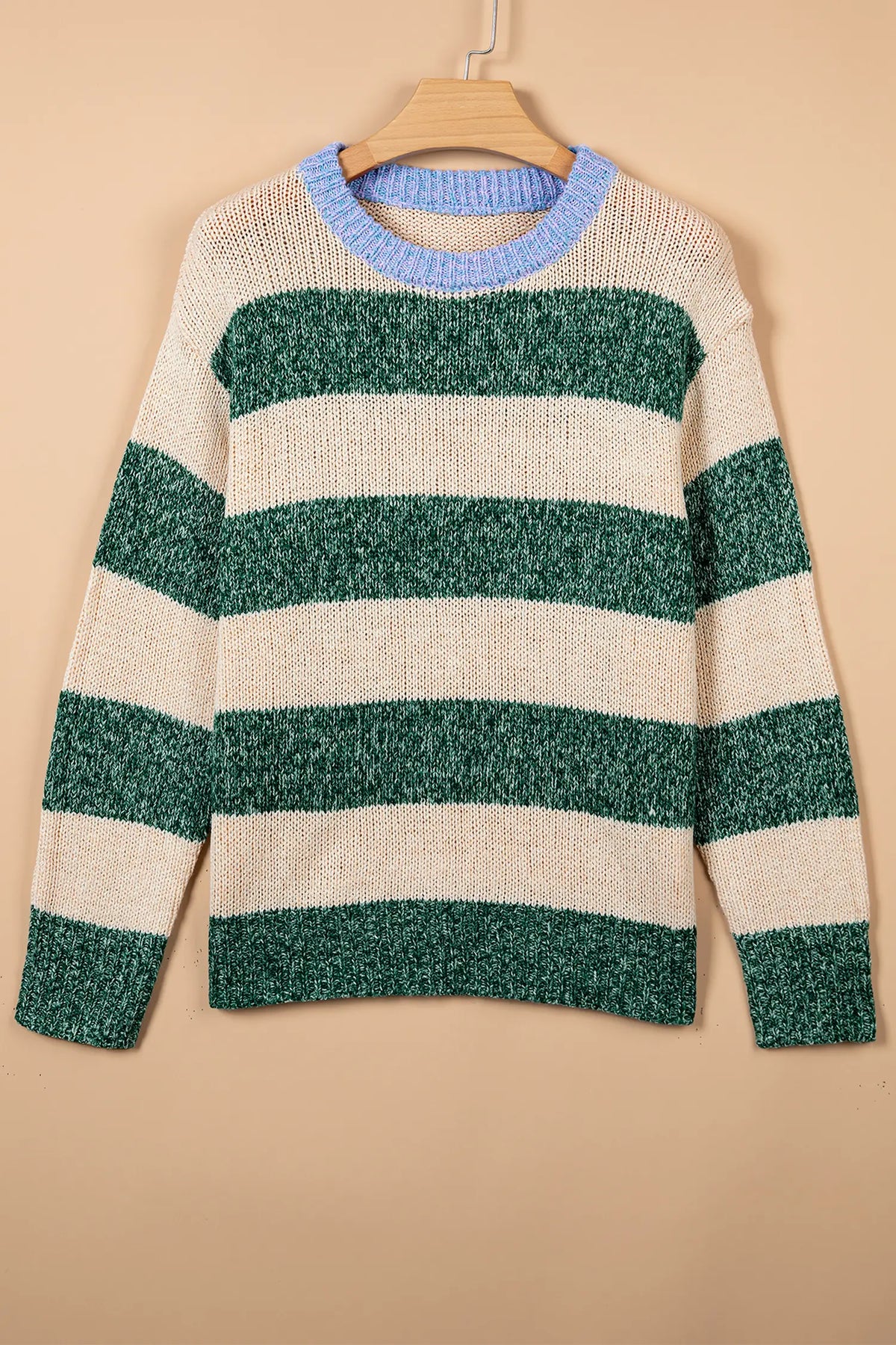 Striped Colourblock Drop Shoulder Pullover Sweater – Green Stripe