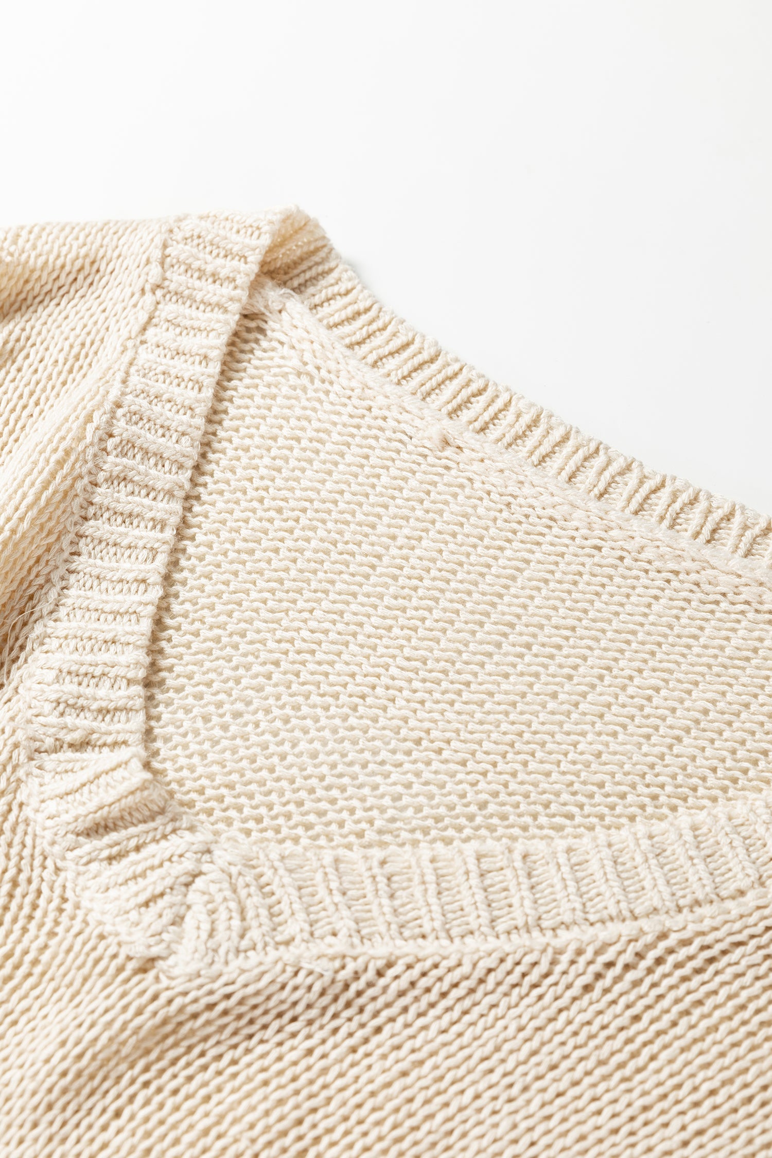 V-Neck Pointelle Knit Sleeve Sweater - Sweaters & Cardigans/Sweaters