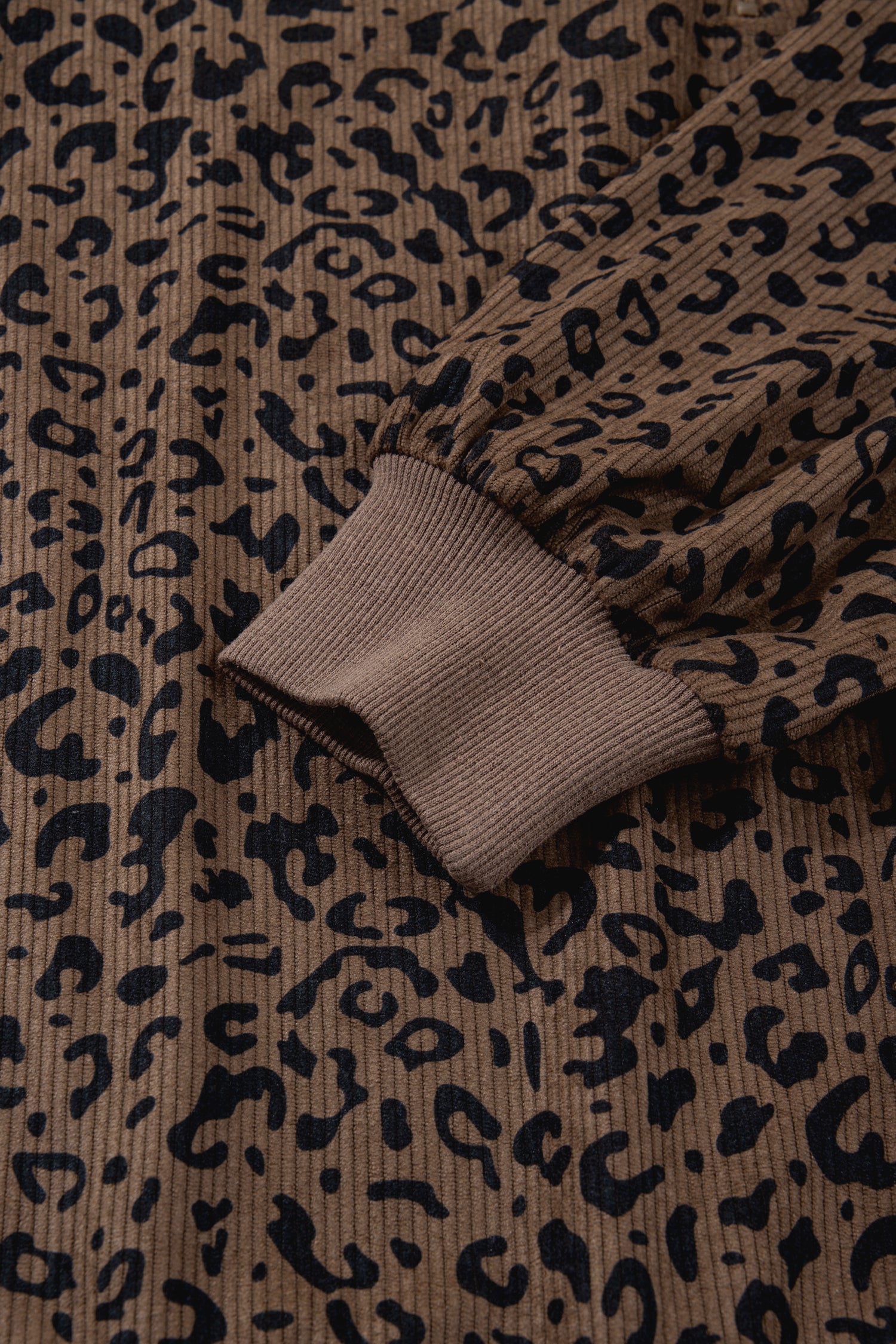 Leopard Print Quarter Zip Soft Corduroy Sweatshirt - Tops/Sweatshirts & Hoodies