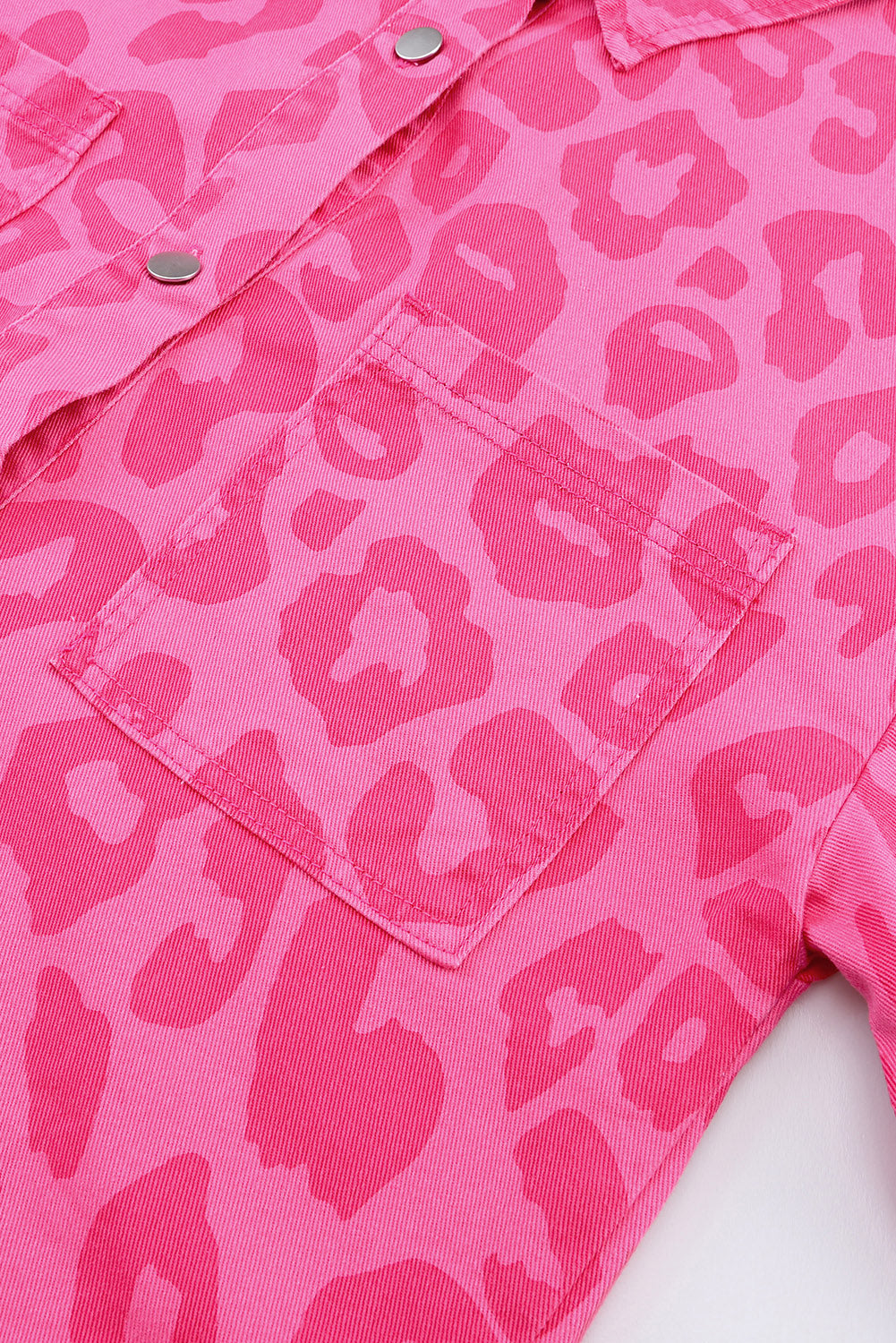 Pink Leopard Print Button Cuffs Raw Hem Jacket eAura