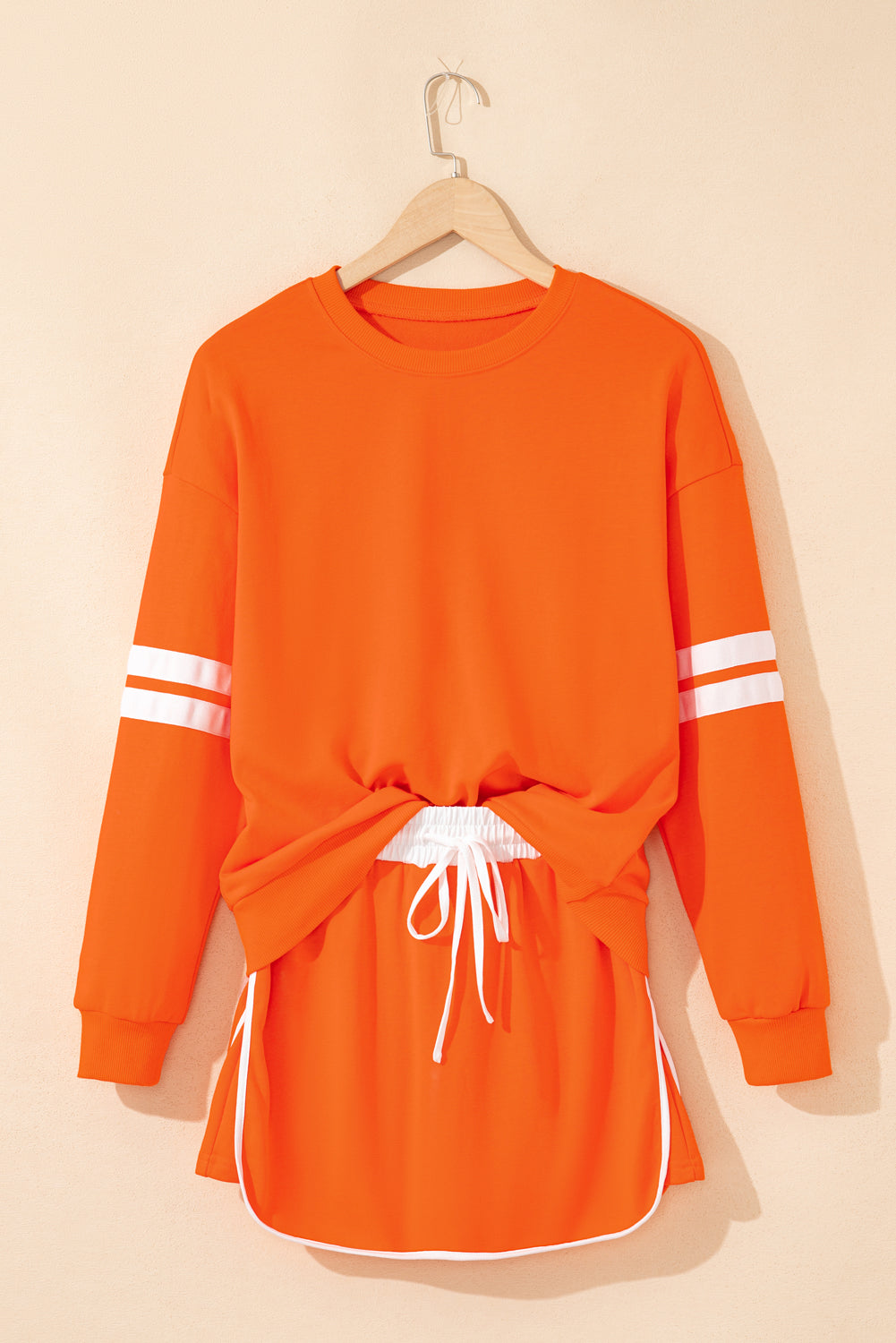 Varsity Stripe Detail Drop Shoulder Pullover Mini Skort Co-ord Set - eAura