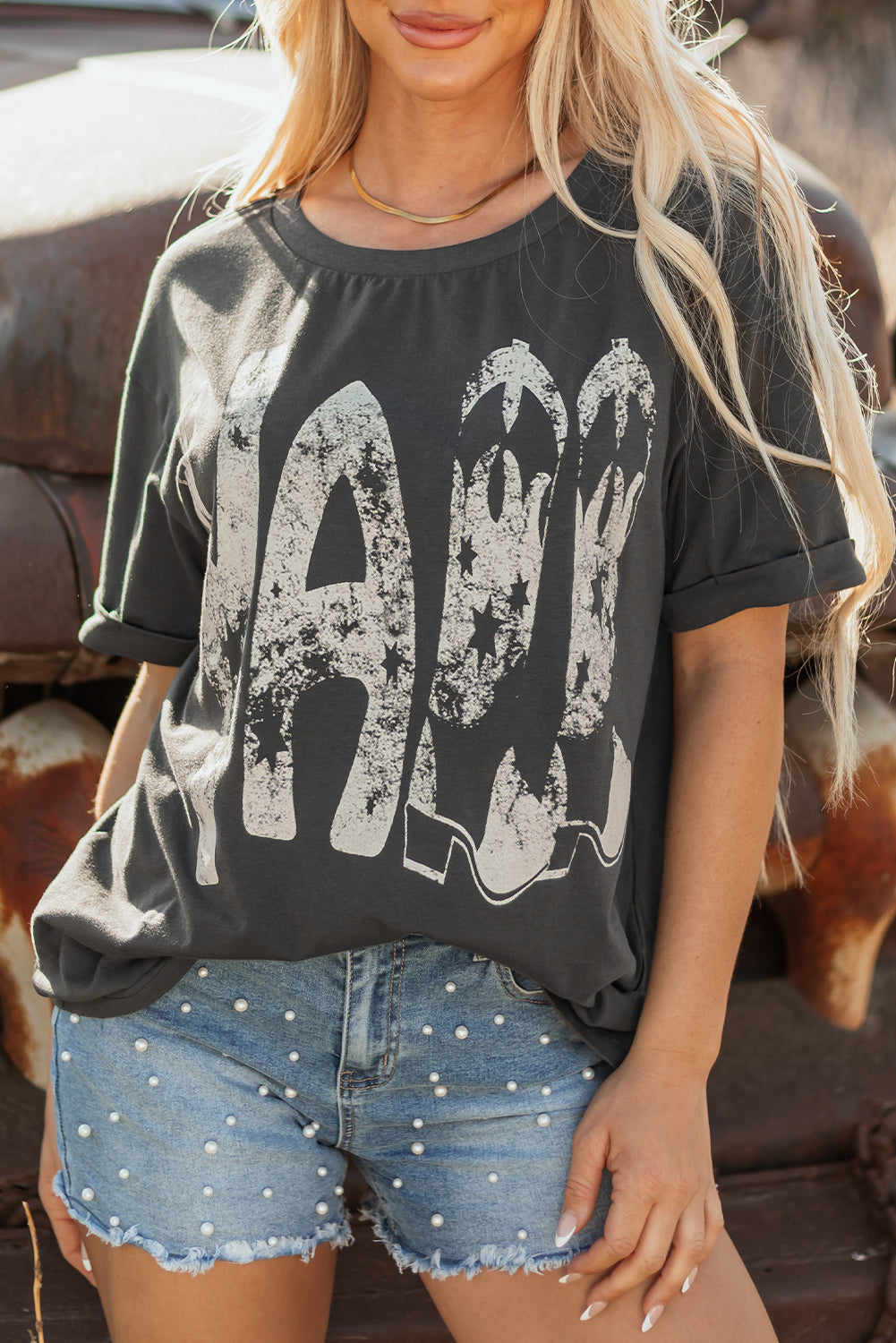 Carbon Grey Vintage Yall Cowboy Boots Graphic Tee eAura
