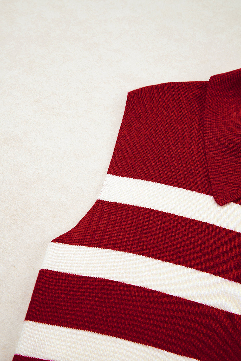 Red Stripe Collared Split Neck Sleeveless Sweater eAura