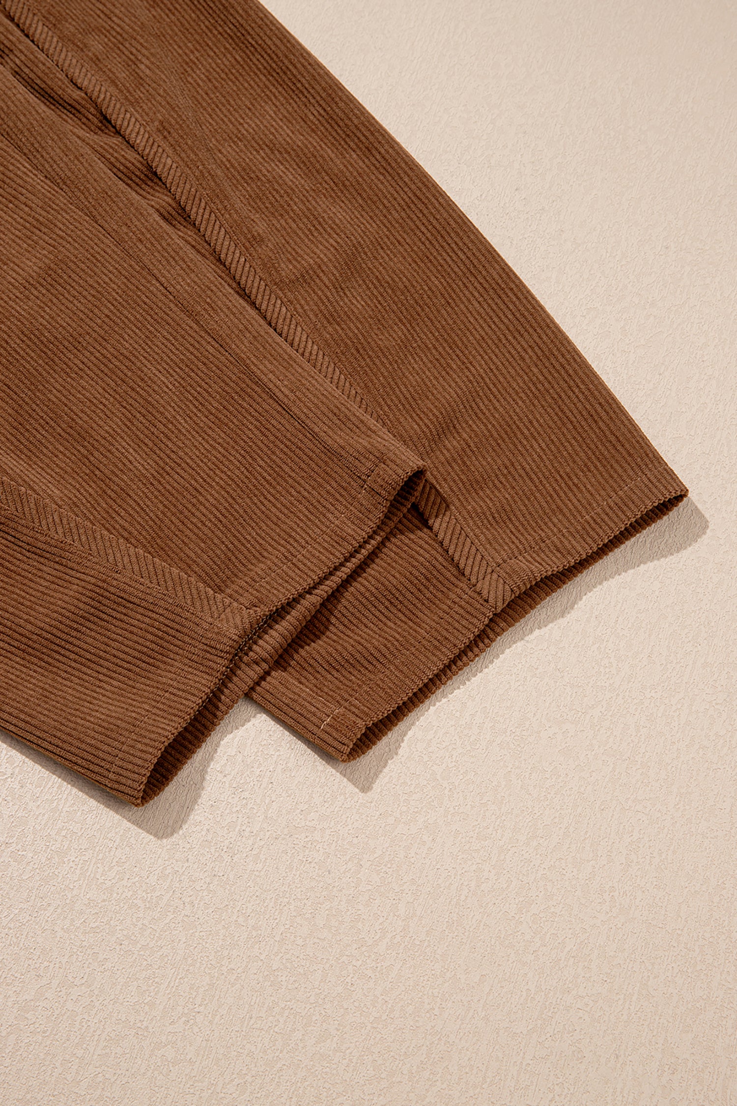 Coffee Corduroy Elastic Waist Drawstring Cargo Pants – Brown
