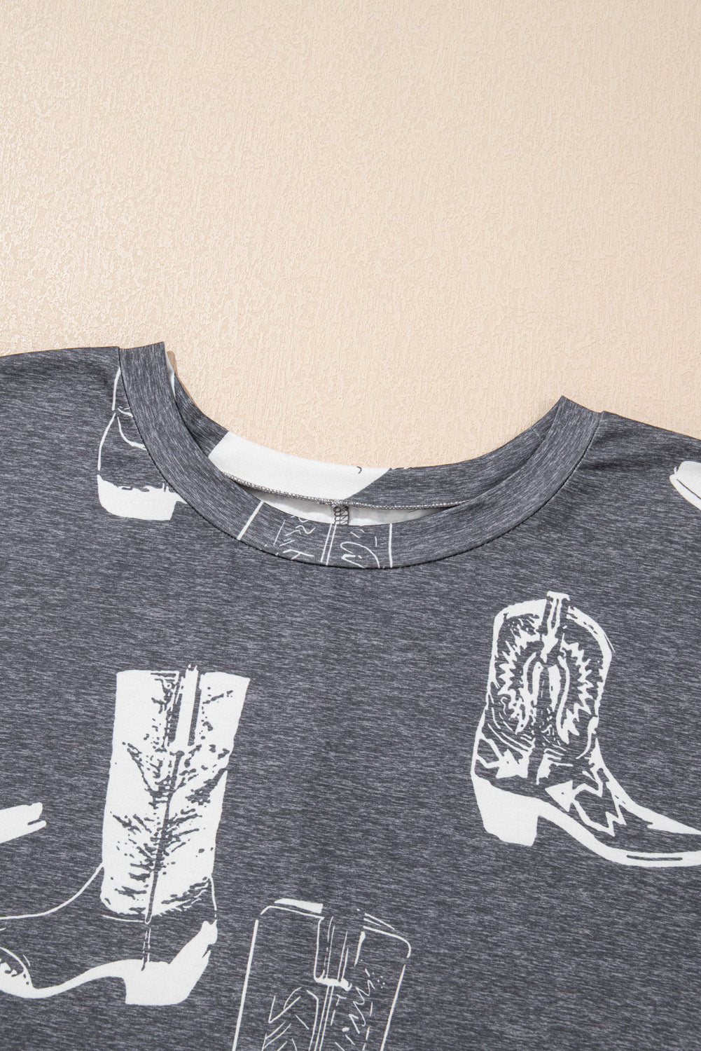 Grey Plus Size Western Boots Print Crew Neck T Shirt BB Fashion Outlet