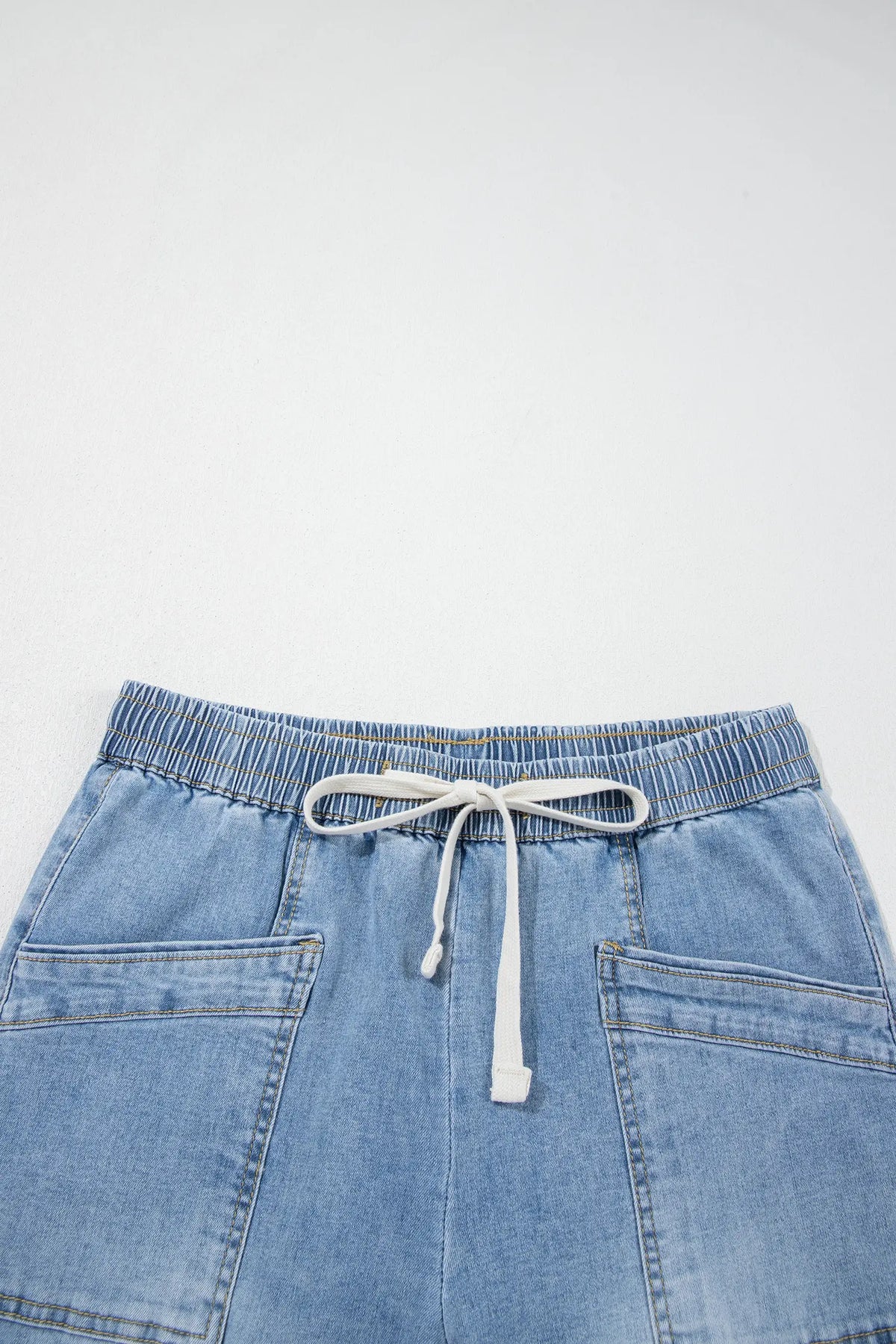 Beau Drawstring Waist Wide Leg Ankle Length Jeans