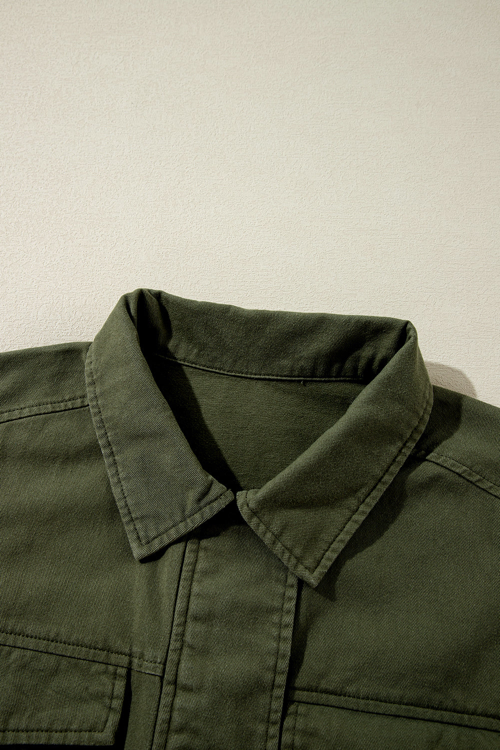 Moss Green Snap Button Zipper Tight Waist Collared Jacket eAura