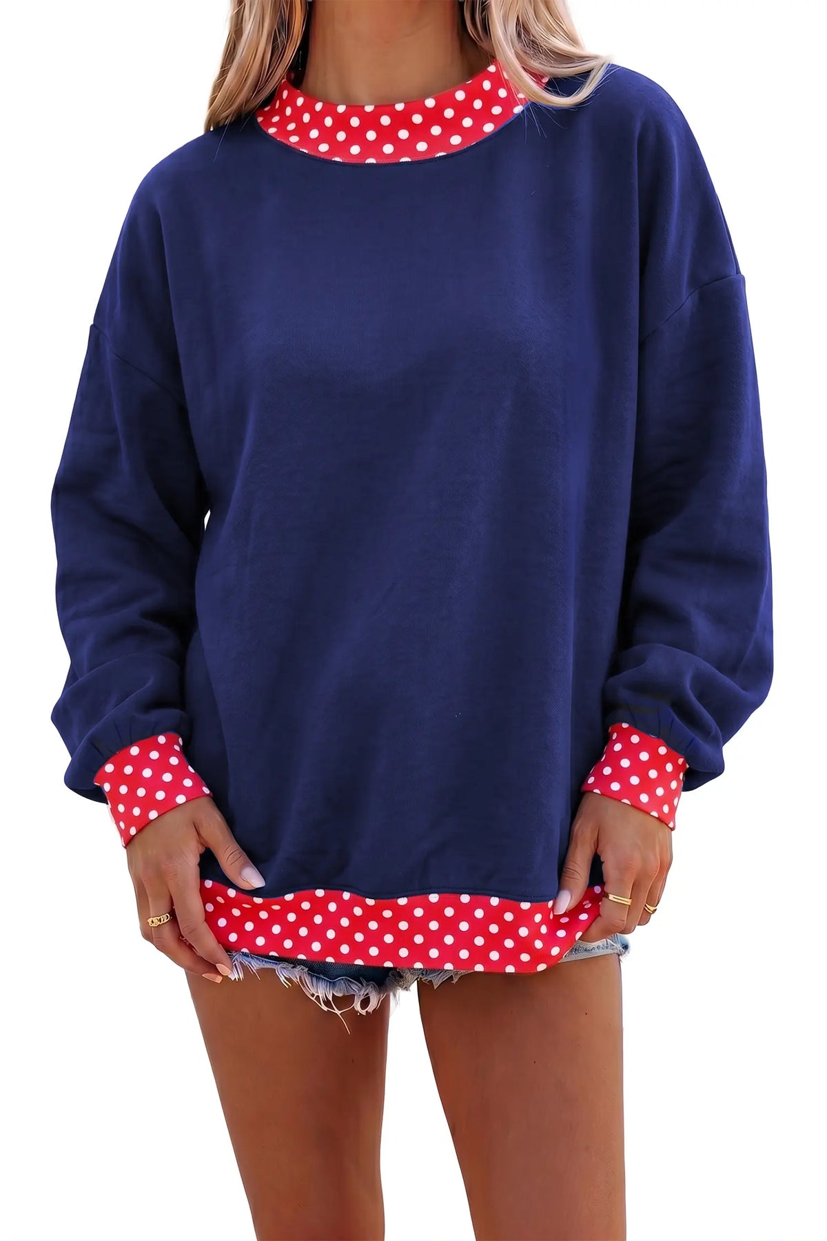 Colourblock Polka Dot Contrast Trim Oversized Sweatshirt – Dark Green