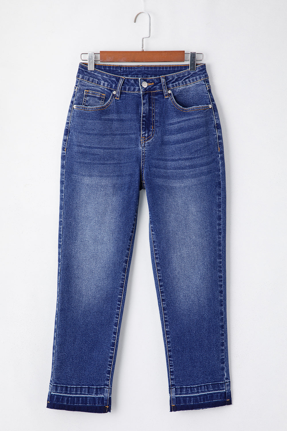 Sky Blue Whiskered Wash Raw Hem Cropped Jeans