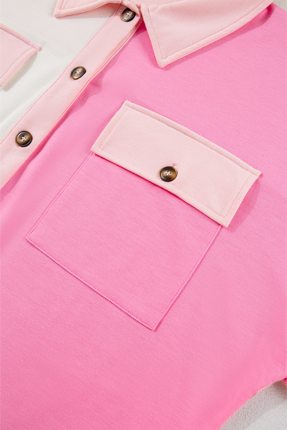 Bonbon Colour Block Chest Pockets Half Button Plus Size Sweatshirt BB Fashion Outlet