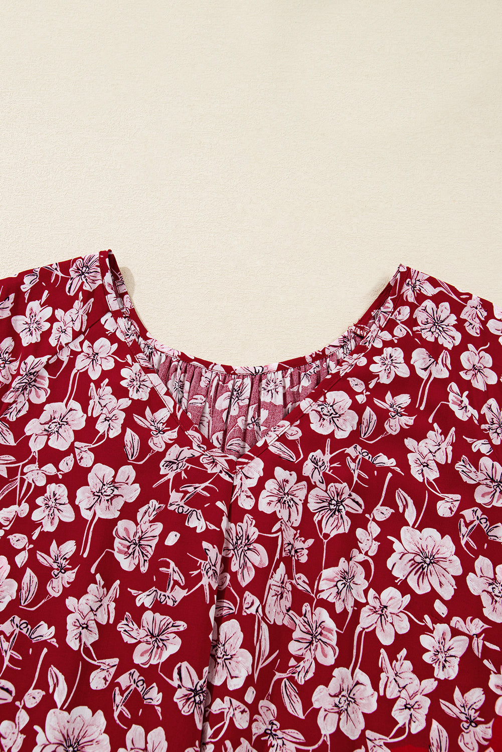 Purple Plus Floral Balloon Sleeve V Neck Relaxed Dress - eAura