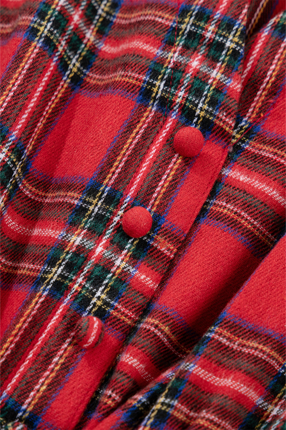 Christmas Plaid Print V-Neck 3/4 Sleeve Tie Waist Long Dress - eAura