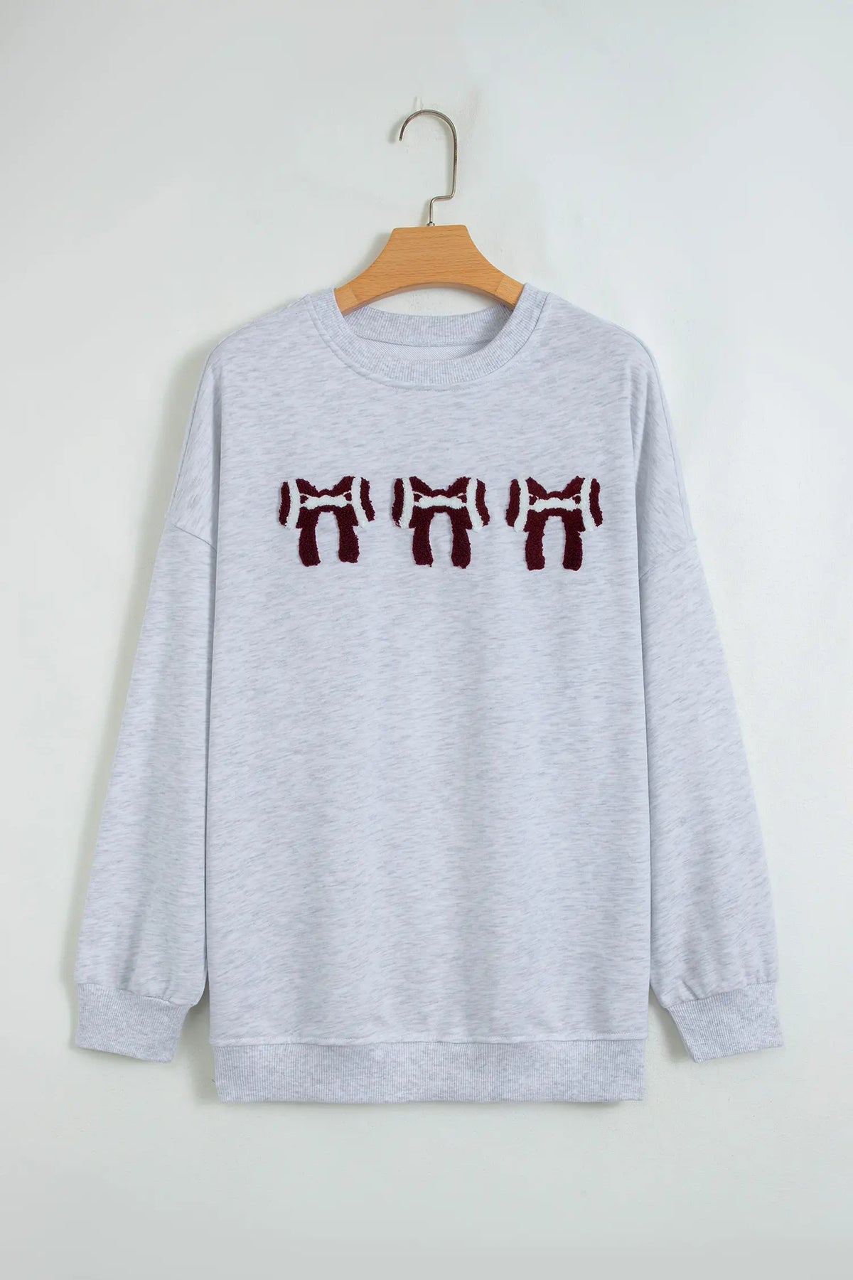 Chenille Embroidered Rugby Bow Game Day Oversized Sweatshirt – Grey