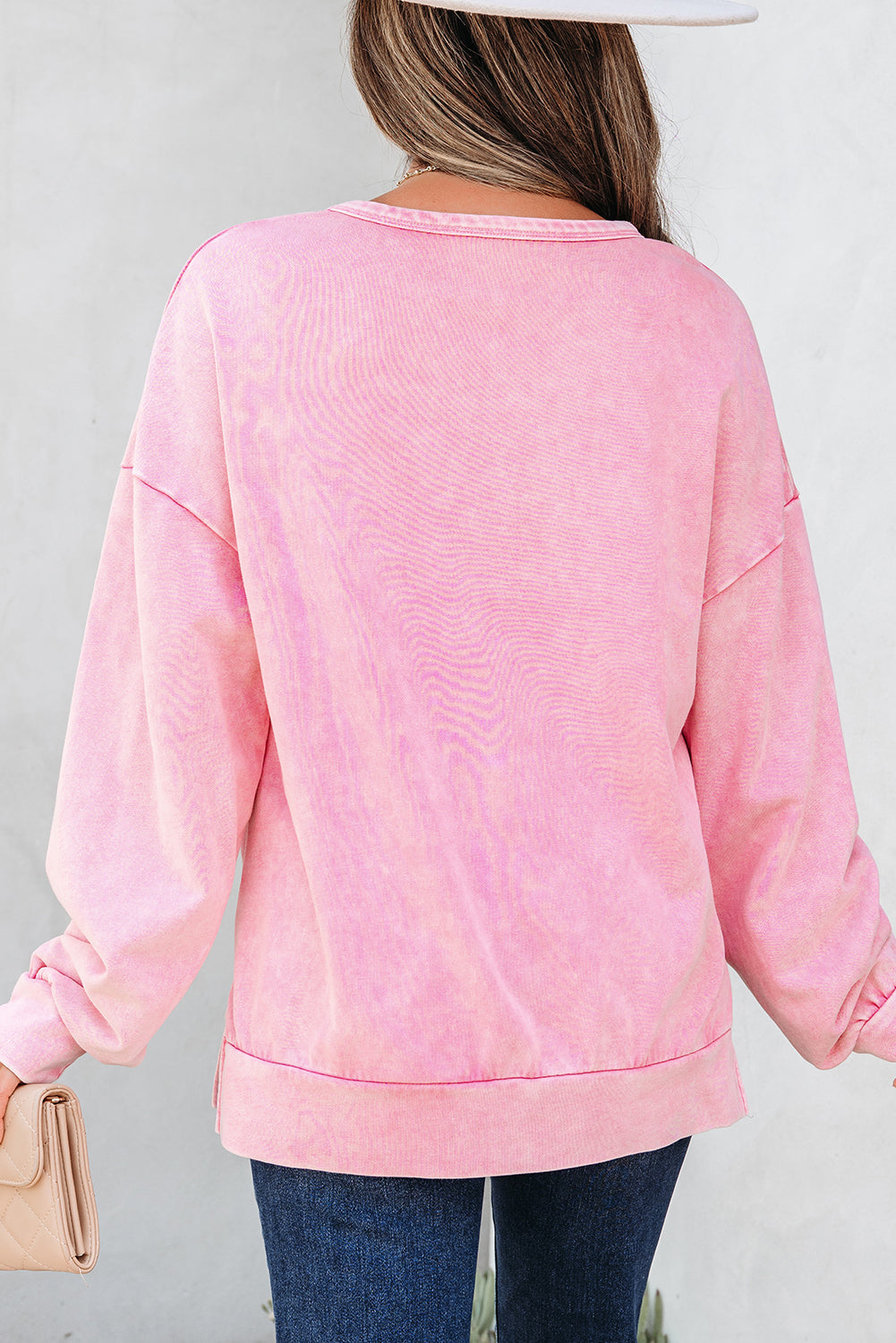 Mineral Wash Big Bow Patchwork Pullover Sweatshirt eAura