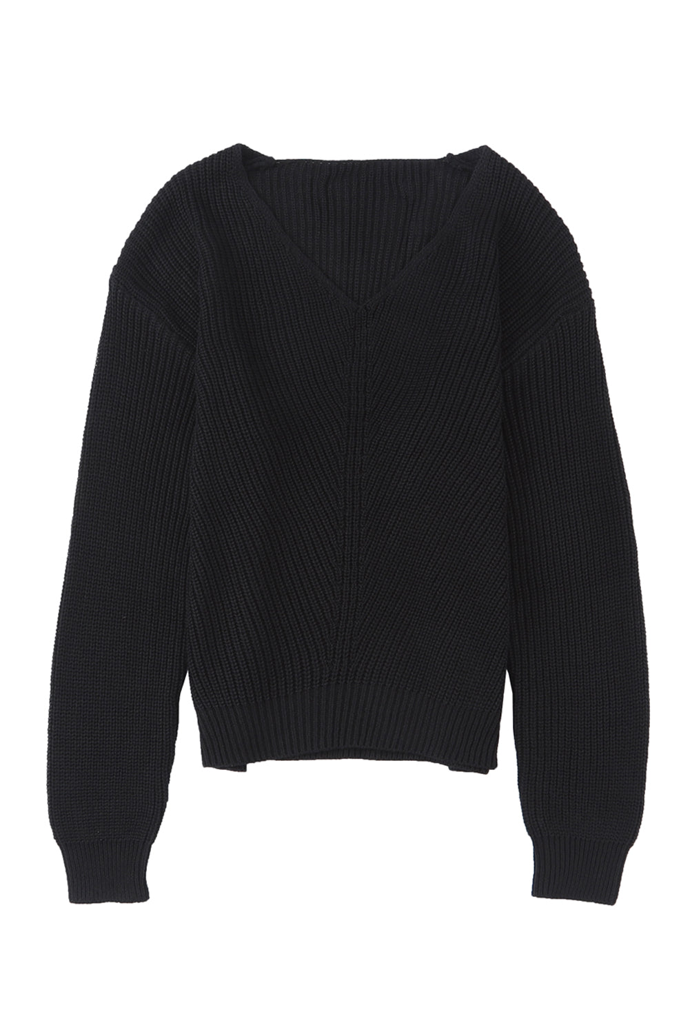 Beige Ribbed Knit V Neck Sweater eAura