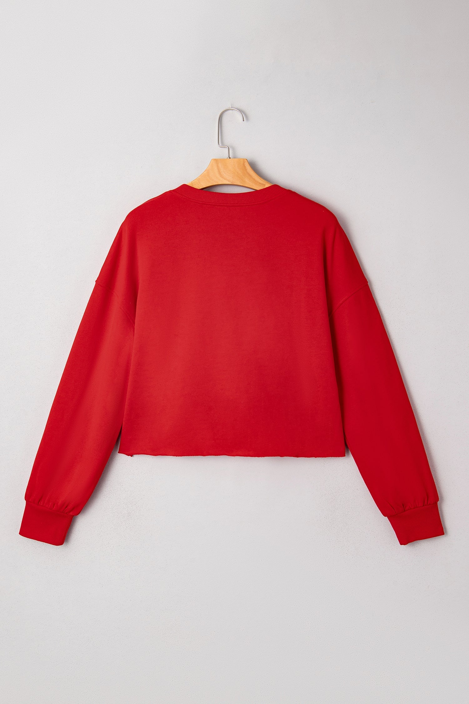 Red Christmas Tree Embroidered Notched Neck Cropped Sweatshirt - eAura