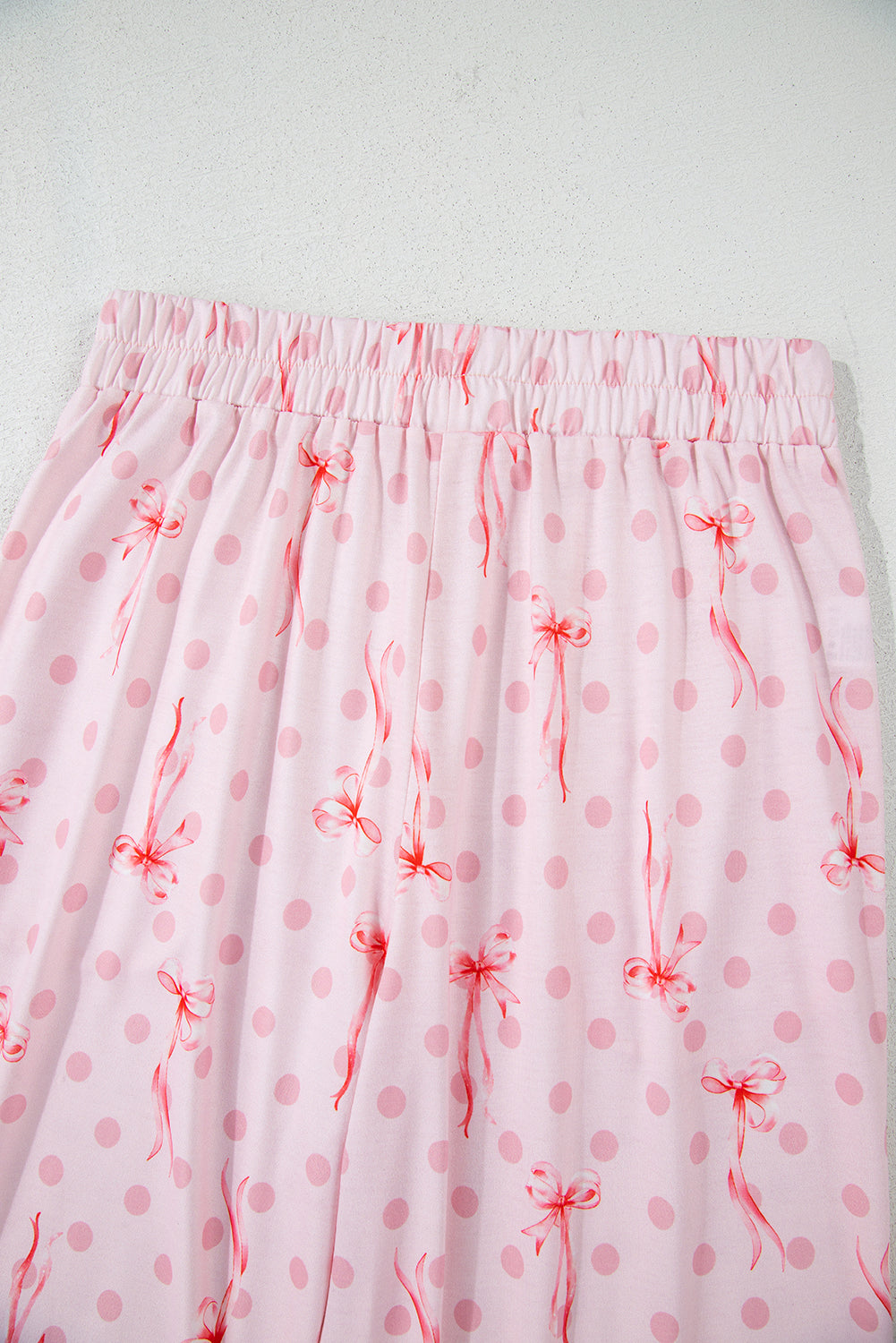 Pink Bow Knot Polka Dot Print Short Sleeve Top Lounge Set eAura