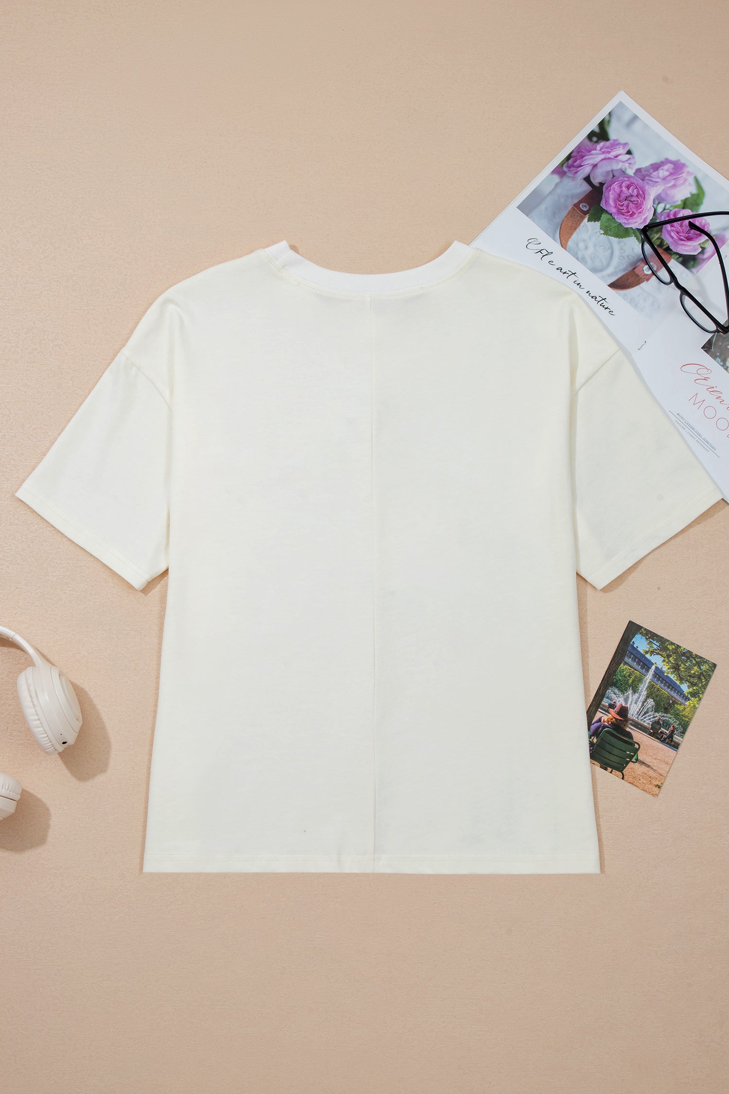 Star Print Stud Detail Cotton Jersey Top – Beige