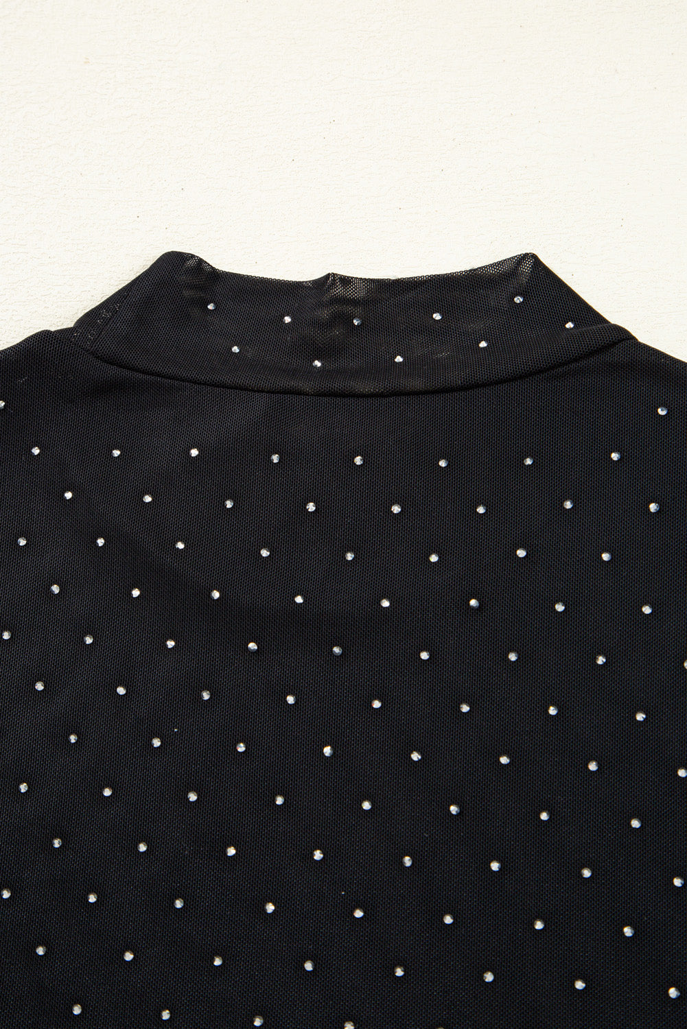 Black Rhinestone Embellished Mesh Long Sleeve Top - eAura