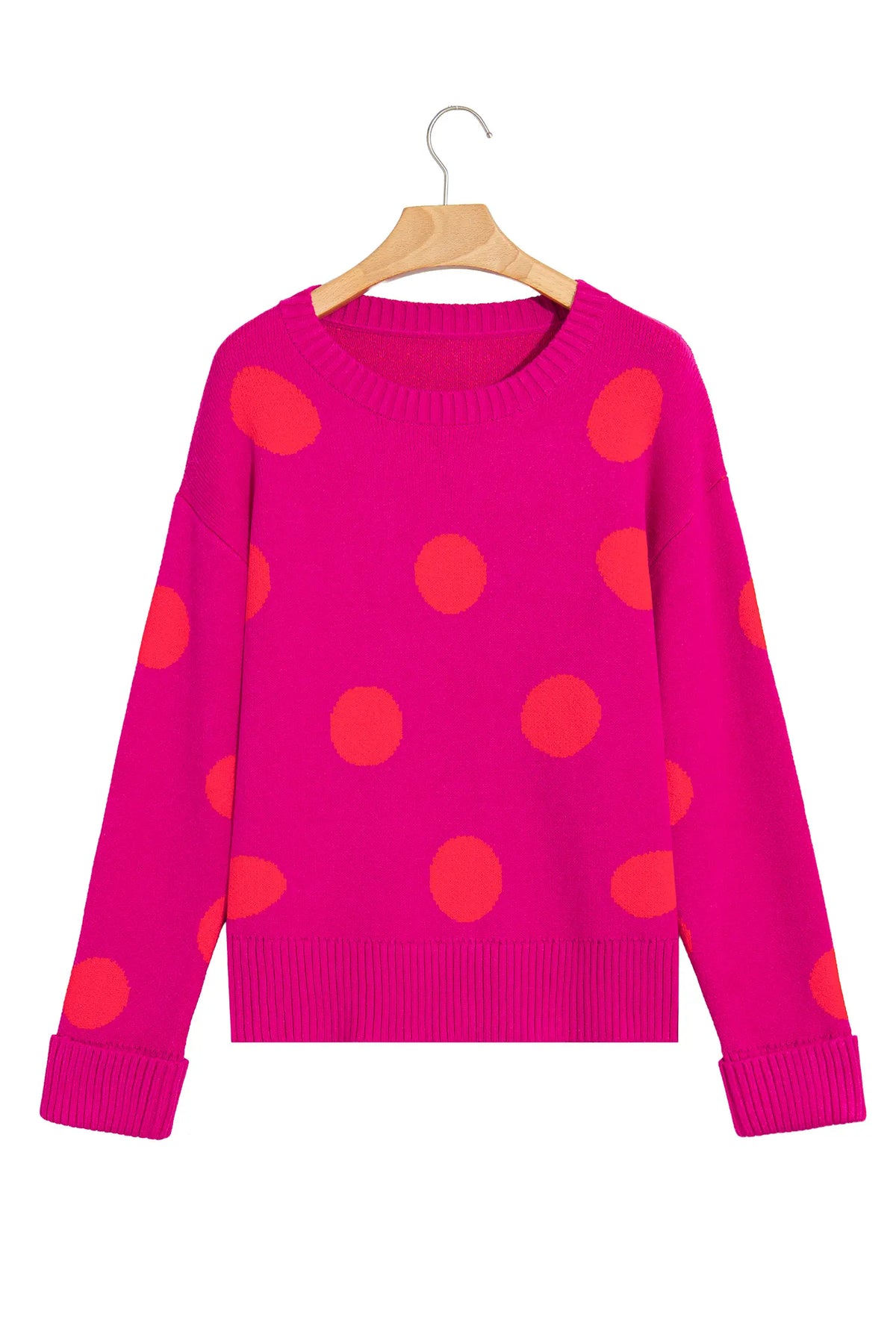 Playful Cozy Polka Dot Sweater – Strawberry Pink