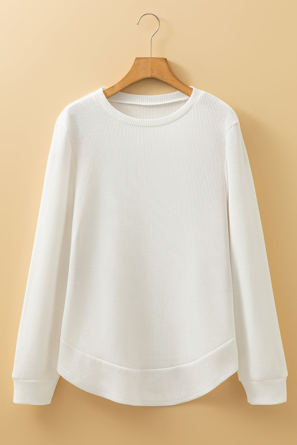 Rounded Hem Waffle Long Sleeve Top - eAura