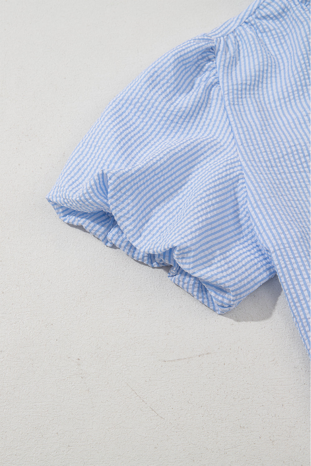 Striped Ruffle Short Bubble Sleeve Shirt eAura