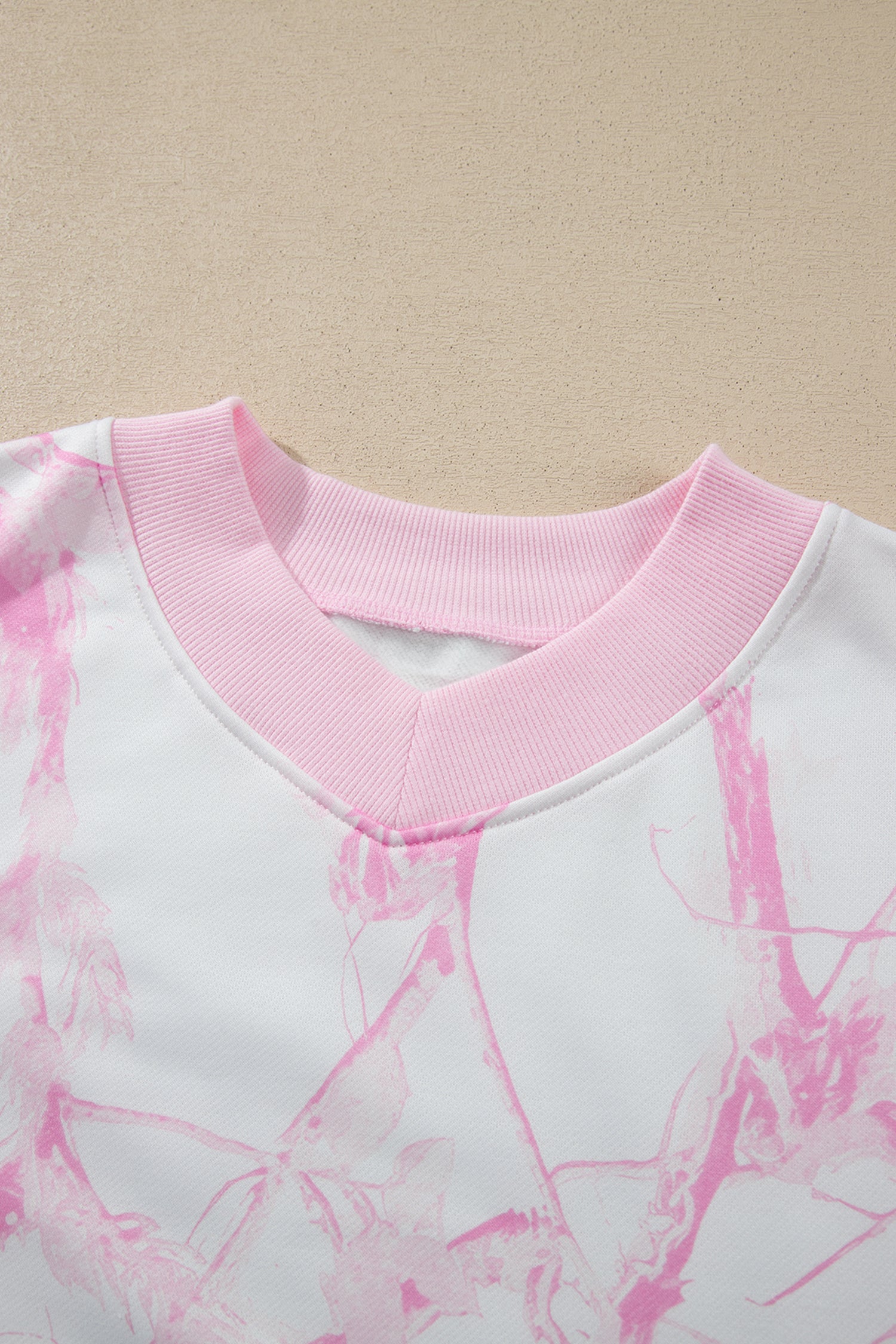 Abstract Plant Print Long Sleeve V Neck Pant Set – Pink