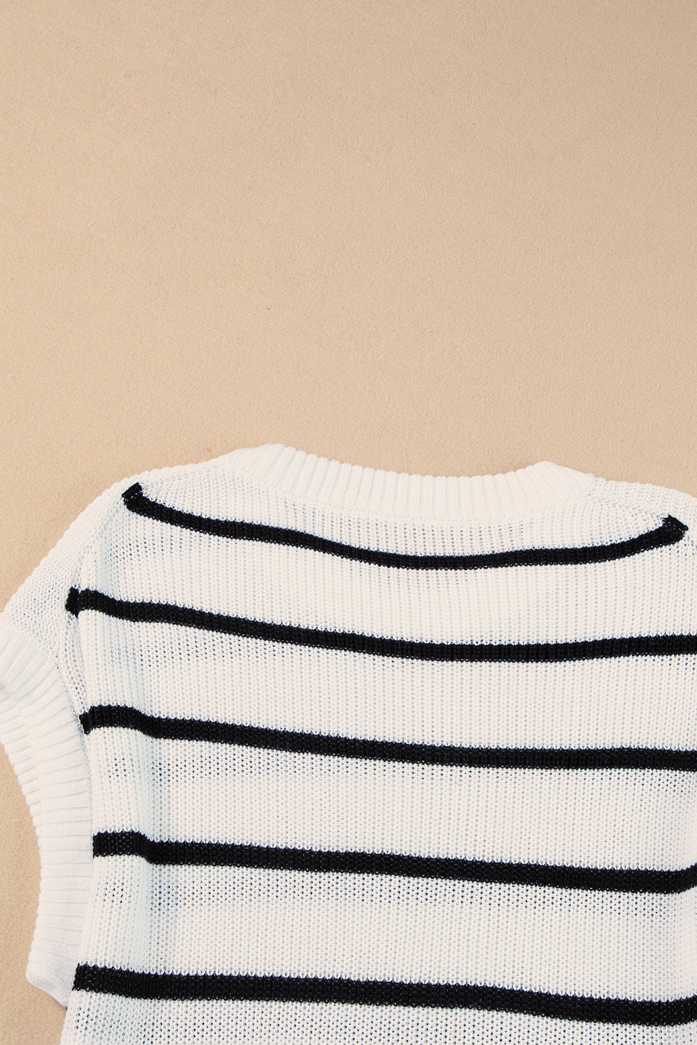 White Stripe Round Neck Batwing Sleeve Sweater eAura