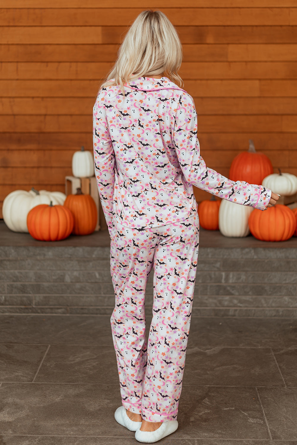 Pink Halloween Eve Haunted Honey Bat Print Pyjama Set - eAura