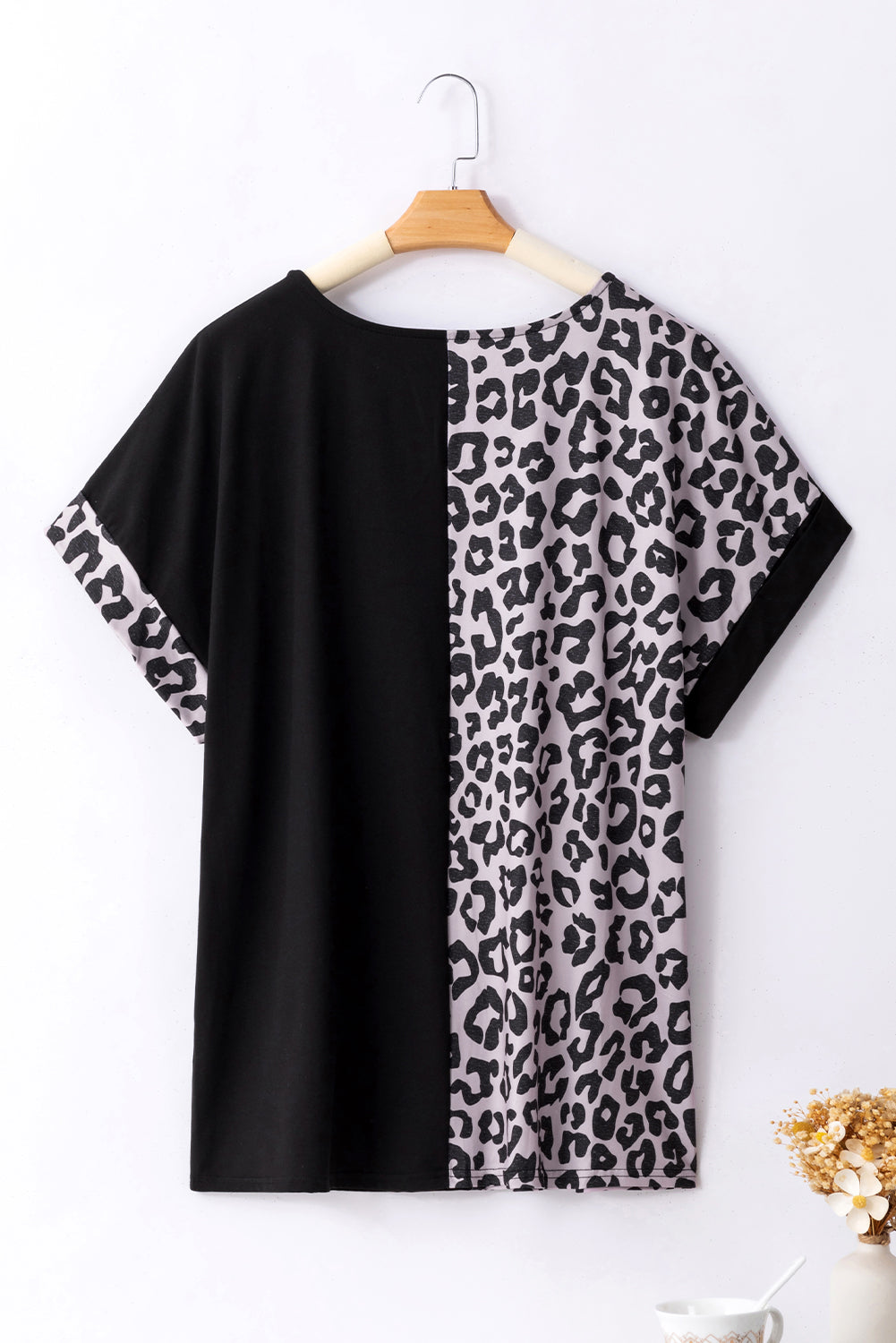 Black Half Leopard Patchwork Plus Size T-shirt BB Fashion Outlet