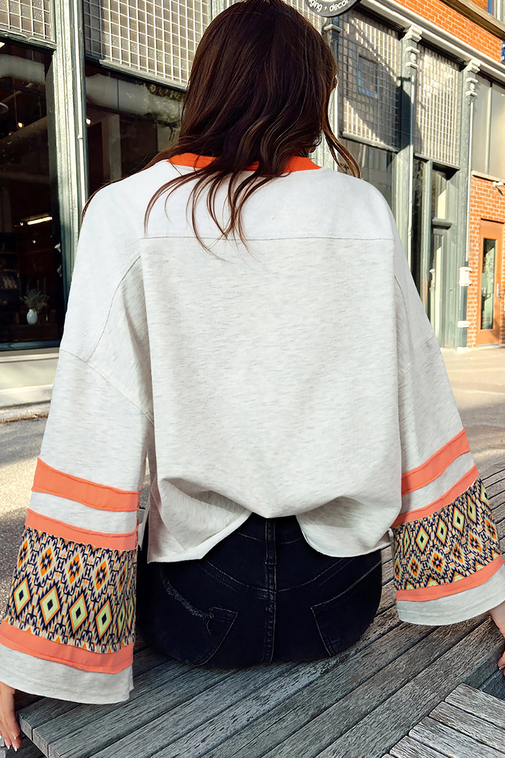 Apricot Western Aztec Patch Mineral Wash Loose Fit Top eAura