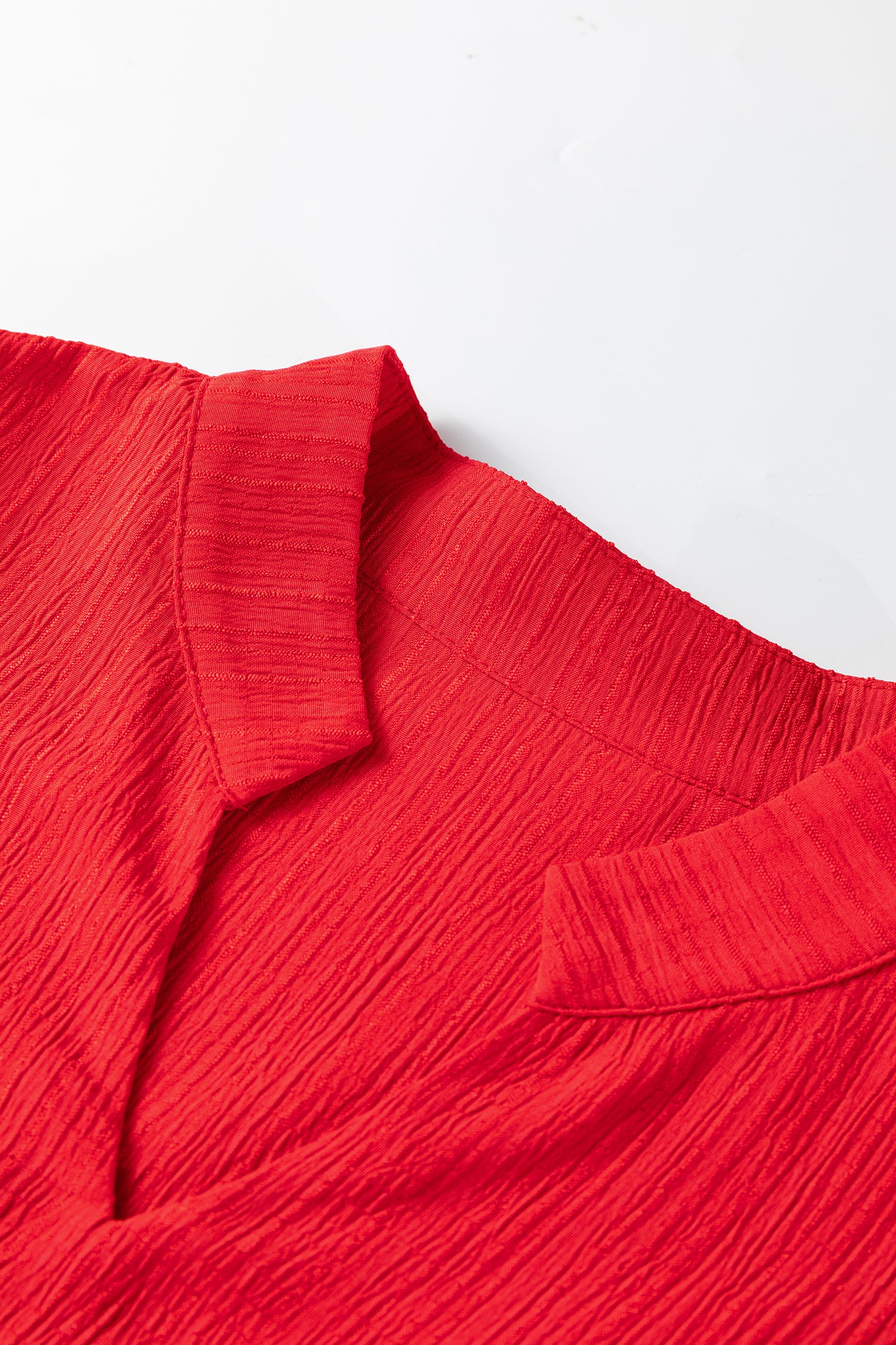 Red Textured V-Neck Leopard Contrasted Trim Long Sleeve Shift Mini Dress