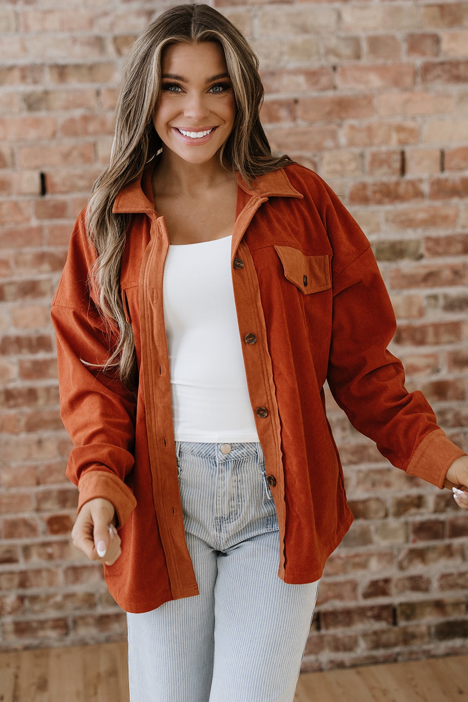 Drop Shoulder Casual Shacket With Pockets - Outerwear/Jackets