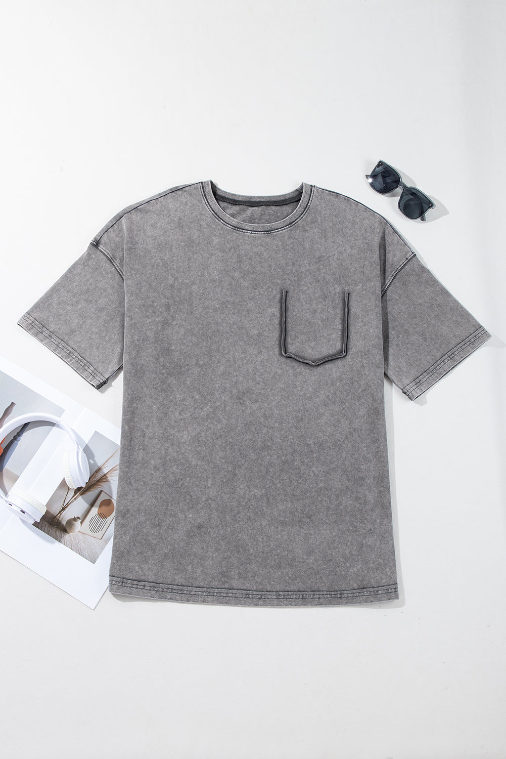 Philippine Grey Mineral Wash Half Sleeve Boyfriend Vintage T Shirt - eAura