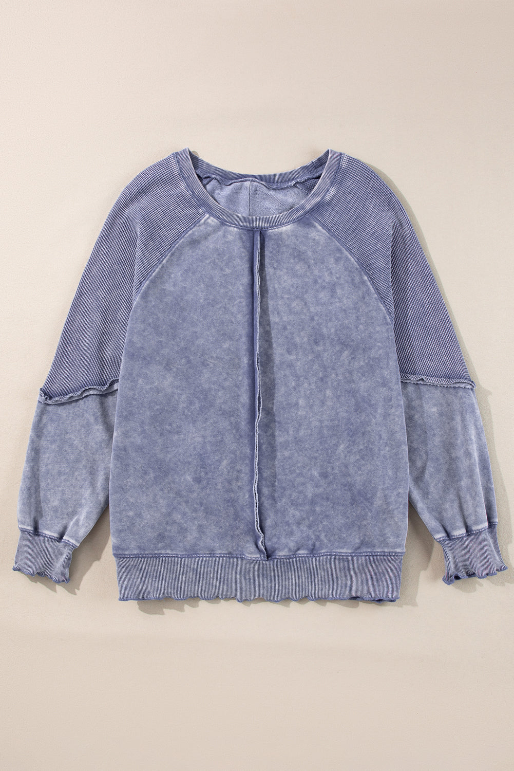 Black Solid Waffle Knit Patchwork Raglan Sleeve Sweatshirt Dear-Lover Dropshipping