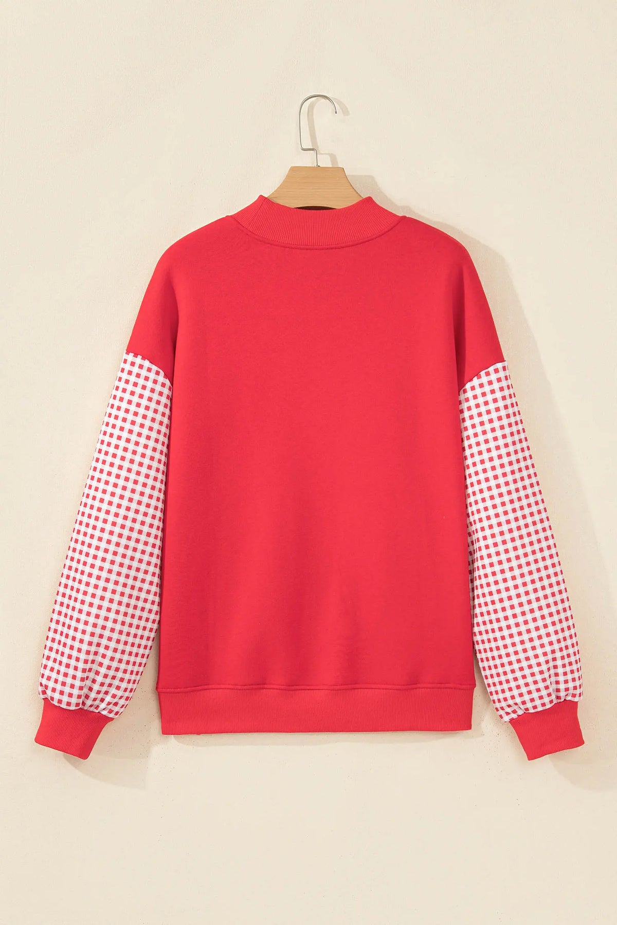 Plaid Sleeve Colourblock Loose Tunic Sweatshirt – Fiery Red