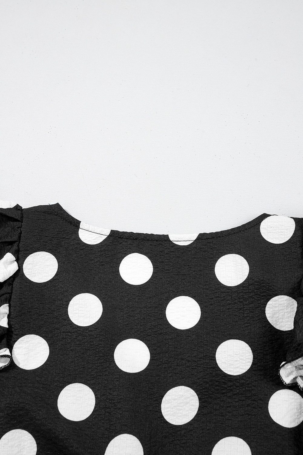 Black Polka Dot Print Ruffled Sleeve V Neck Blouse eAura