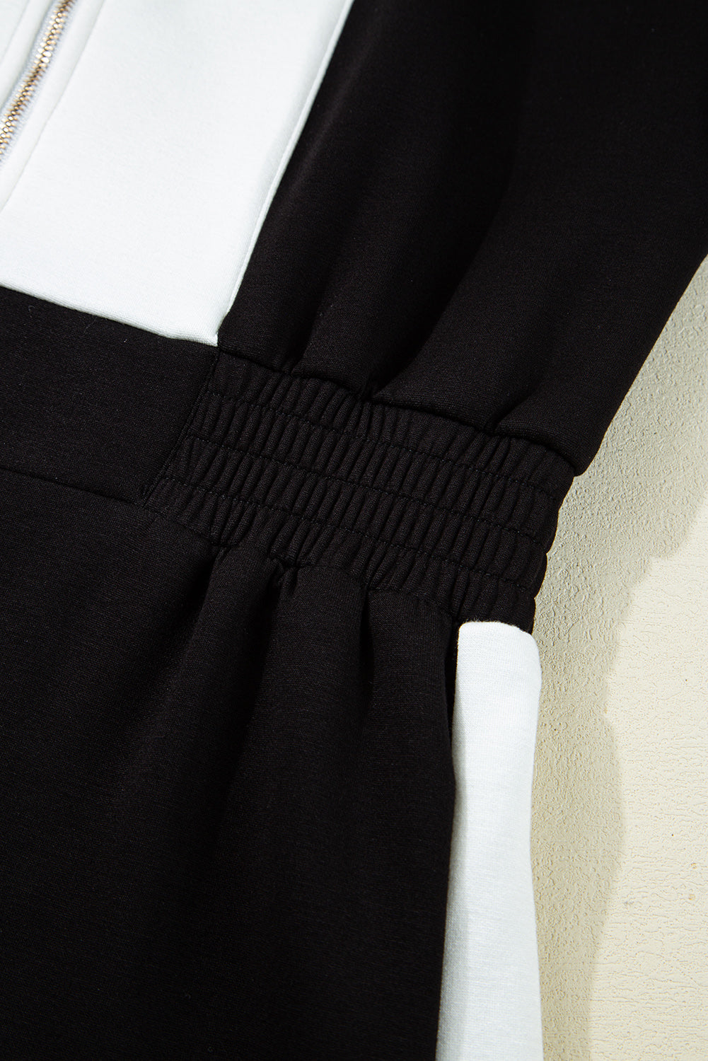 Black Contrast Collar Patchwork Zip Front Romper eAura