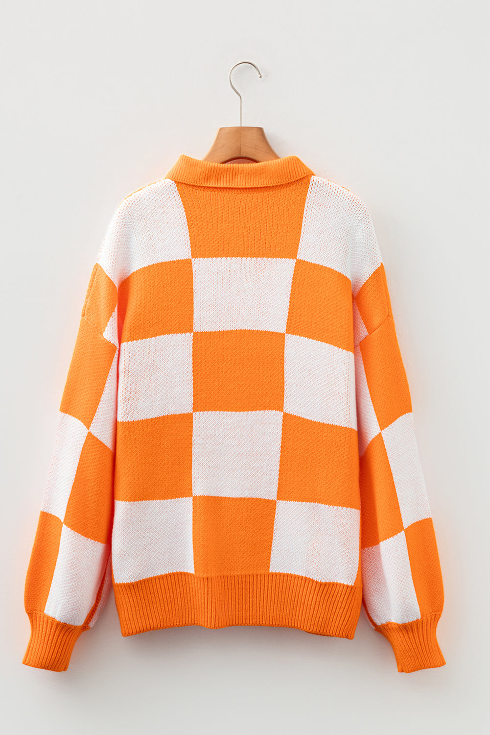 Checkered Pattern Polo Collar Loose Sweater eAura