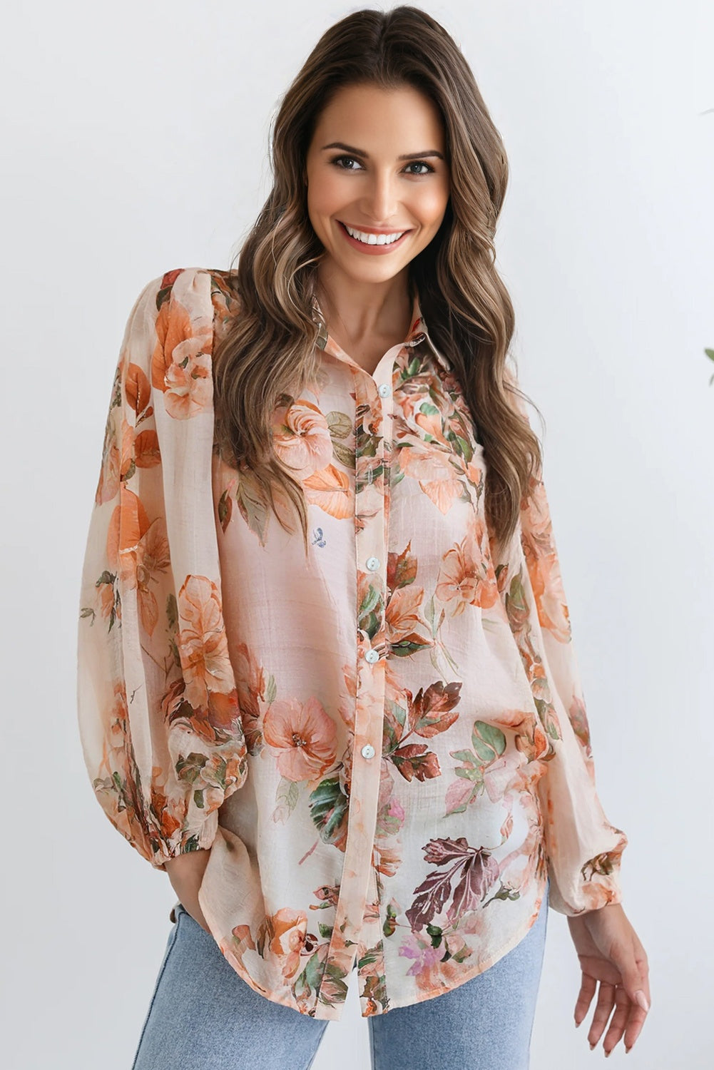 Floral Puff Sleeve Lightweight Shirt - eAura