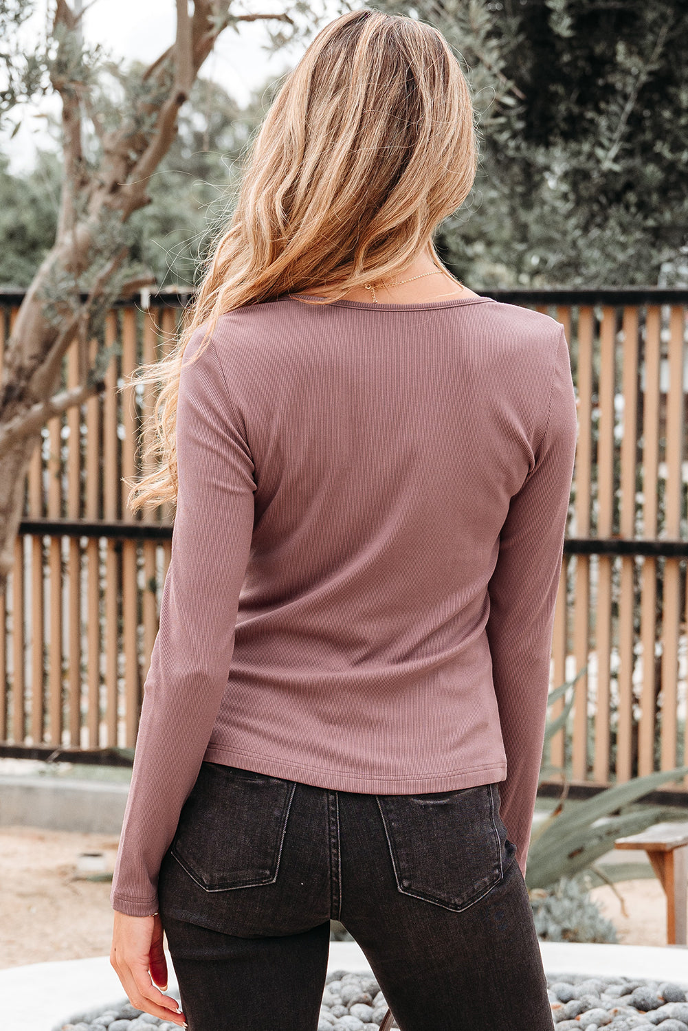 Gathered Bust Square Neck Ribbed Fit Long Sleeve Top - eAura
